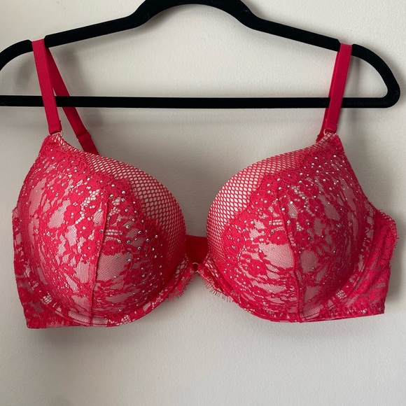 NWOT Victoria secret very sexy push up pigeonnant 38D bra rhinestones/diamonds - Picture 2 of 16
